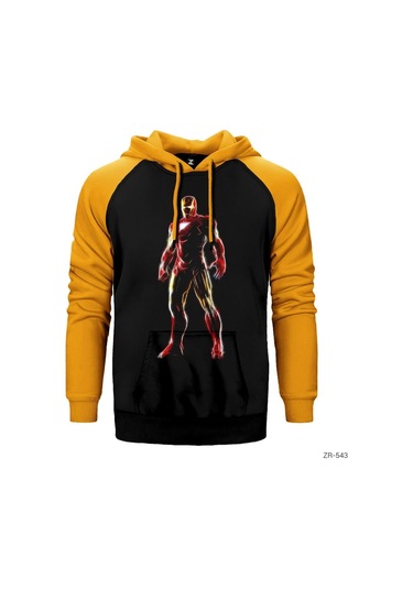 Iron Man Neon Sarı Reglan Kol Kapşonlu Sweatshirt Sarı