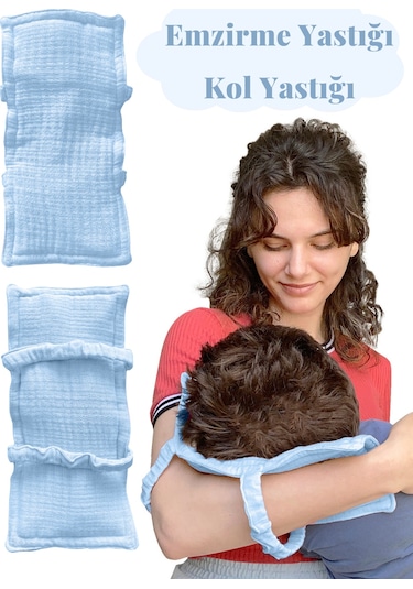 Pamuk Muslin Bebek Emzirme Yastığı Ter Emici Kol Yastığı Mavi