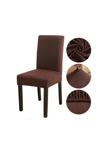 Upmall Pitikare Desen Esnekli Sandalye Örtsü, Kılıfı Kahve 6 Adet