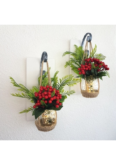 Duvar Dekoru, Led Işıklı, Kokina Yılbaşı Çiçeği, Beyaz Aplik İkili Set