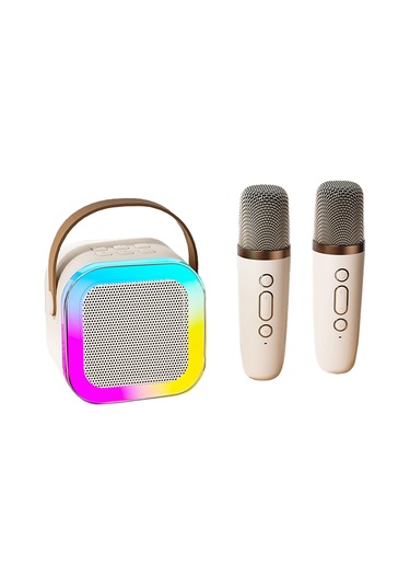 Ximistore9 Taşınabilir Bluetooth Karaoke Makinesi: 2 Kablosuz Mikrofon, Led Işık, Bas/tiz Ayarı, Tf Kart, Usb Ve Aux Bağlantı, Çocuklar Ve Yetişkinler İçin.