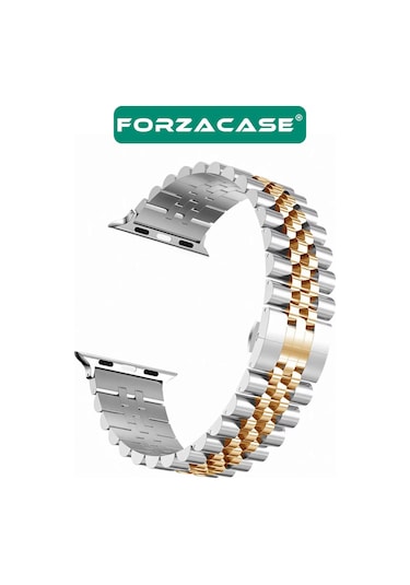 Forzacase Apple Watch 9 45mm İle Uyumlu Rolex Tasarım Metal Kordon Kayış - Fc878 Gümüş