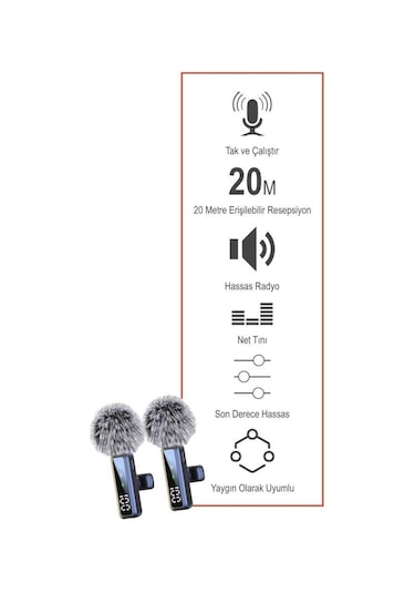 H68 Type-c + Lightning + Aux 2li 3in1 Kablosuz Yaka Mikrofonu