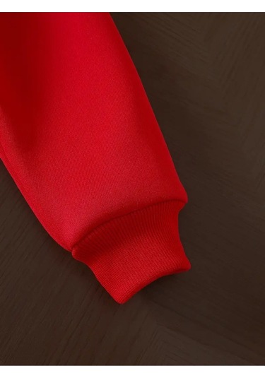 Kışlık Kapüşonlu Sweatshirt, Çocuk New York Manhattan Baskılı Kırmızı