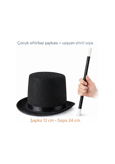 Çocuk Sihirbaz Şapkası Ve Uzayan Yaylı Sihirli Sopa Seti