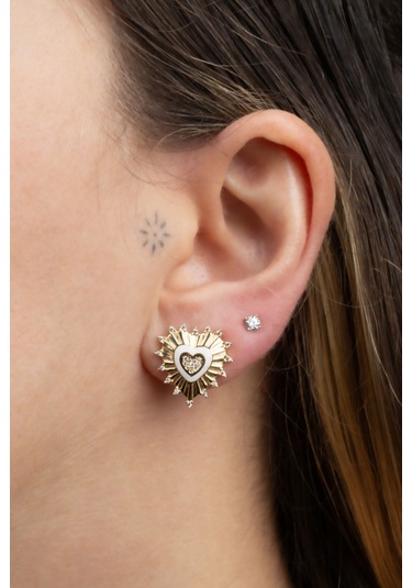 So Chic Beyaz Taşlı 18 Ayar Sarı Altın Kaplama Gümüş Tektaş Küpe