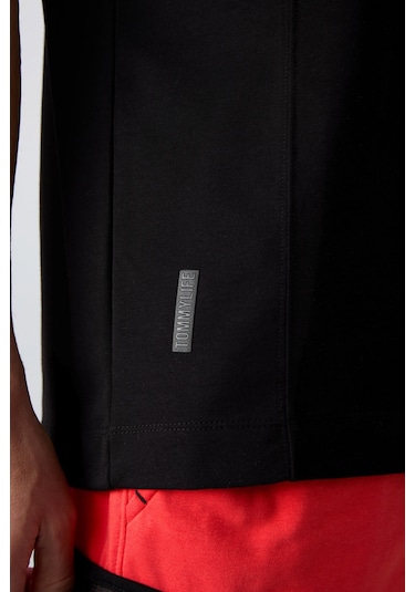 Tommy Life Siyah Pamuklu Kalın Yumuşak Dokulu Oversize Fit Basic Erkek T-shirt - 88349 Siyah