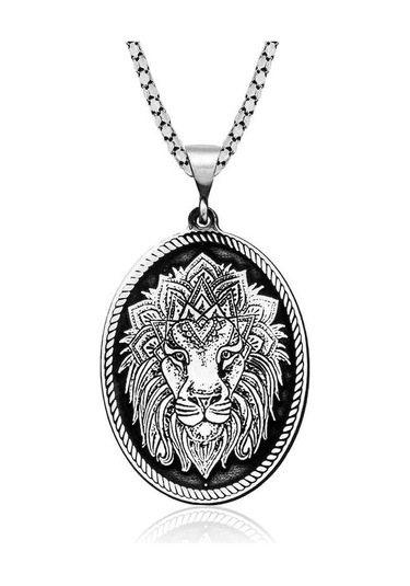 925 Ayar Gümüş Aslan Kafası Motifli Kolye