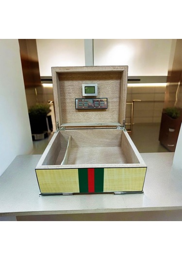 Gucc İtaly Humidor Puro Kutusu Yeşil/kırmızı Akçaağaç 40's