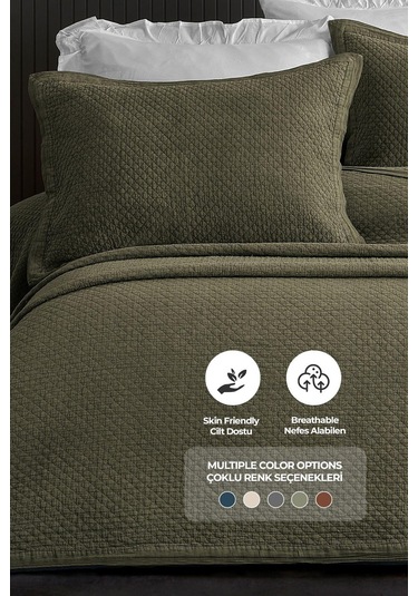 Evlen Home %100 Pamuk Çift Kişilik Özel Taş Yıkama Yatak Örtüsü Lüks Yumuşak Dayanıklı Modern Vitali Yeşil