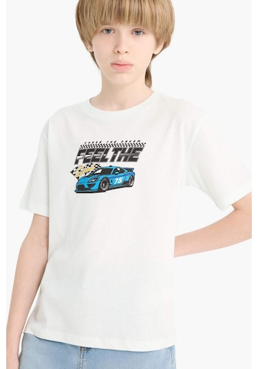 DeFacto Erkek Çocuk Bisiklet Yaka Baskılı Kısa Kollu Tişört F0176A825SMGN1273