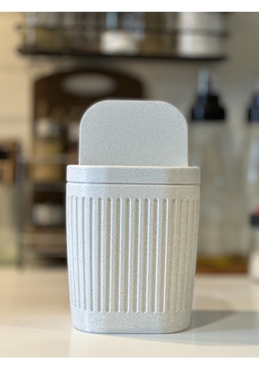 Marsel Dizayn Masaüstü Çöp Kutusu - 15cm - Açılır Kapanır - Mutfak-banyo-ofis İçin -mermer Beyaz Mermer