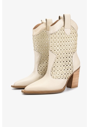 Valmenti Kadın Deri & Tekstil Bej Topuklu Çizme 472 1194 Bn Czm Y25 Bej Dr Bej