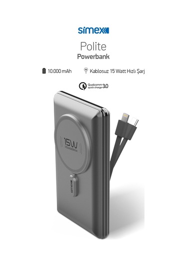 Hızlı Şarj Temassız Magsafe Powerbank 22,5w 10000mah Dahili Kablolu Simex S-38 Polite Standart Renkli