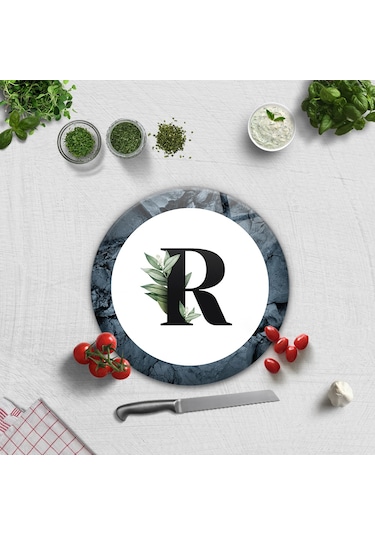 Decorita Cam Kesme Tahtası - Cam Kesme Tablası | Harfli Tasarım | R | Çap 32cm