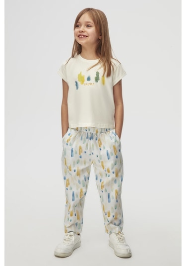Nk Kids 58560 Kız Çocuk Ekru-mavi Sharp Pantolon Ekru - Mavi