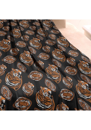 Kaplan Desenli 60x80 İnç Flanel Polar Battaniye, Yumuşak Ve Rahat-a4 Tiger Geometric Black