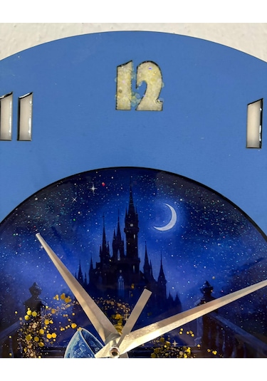 Kişiye Özel İsimli Çocuk Odası Duvar Saati Epoksi Dolgulu 35 Cm Masallar Serisi Koyu Mavi