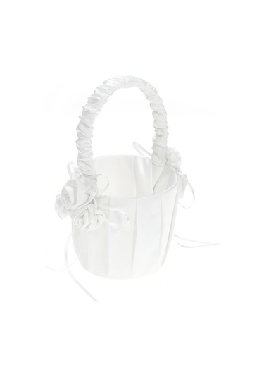 Novahub Beyaz Saten Düğün Çiçek Kızı Sepeti, Çiçekli Dekorasyon Düğün Malzemeleri