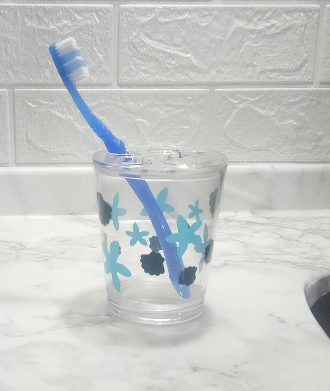 2 Adet Diş Fırçalık Benekli Desen Akrilik 8x8x9cm 350ml Banyo Seti Çok Renkli