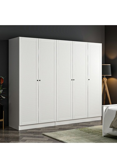 Minar Kale 5 Mebran Panjur Kapaklı 2 Çekmeceli Dolap Beyaz/beyaz 190cm