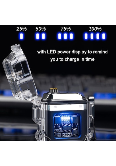 Vkemall Siyah Dışarıda Kullanıma Uygun Suya Dayanıklı Elektronik İki Arklı Elektrik Çakmak Usb Şarjlı Dahili Litiyum Pil Siyah