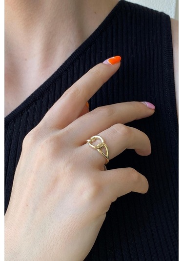 Zümrüt Sarraf 14 Ayar Yeşil Altın Kadın Zincir Detay Yüzük 553891741