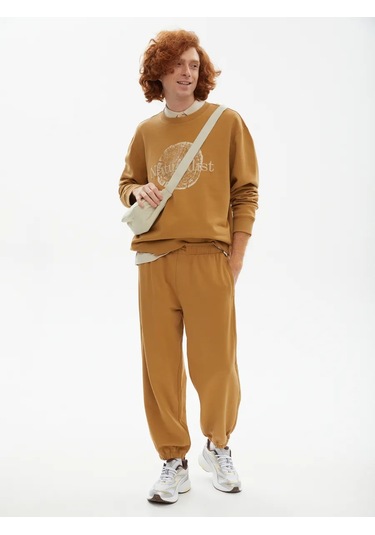 Nice & Easy Erkek Pamuklu Yazılı Sweatshirt 371702721 Hardal Rengi