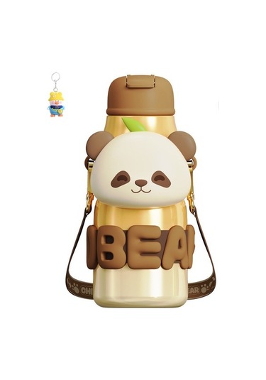 Runxi Life Hall Panda Sarılma Termos Bardak Büyük Kapasiteli Sevimli Karikatür Öğrenci Çocuk Pipetli Bardak Sevimli 316 Su Bardakı Y8to1d Kahverengi