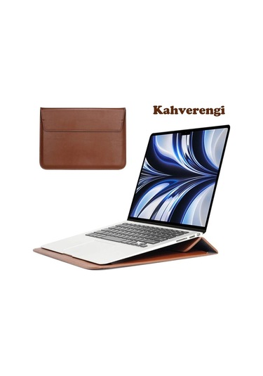 Macbook Uyumlu Pro 14 İnç M3 A2992 A2918 Uyumlu Deri Mıknatıslı Çanta Stantlı Şık Tasarım Kahverengi