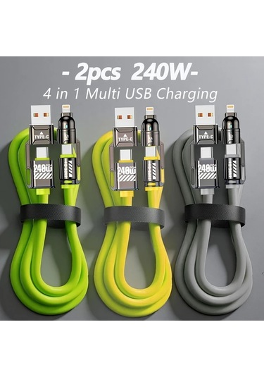Userfriendly11 2 Adet Sarı 240w 4ü 1 Arada Hızlı Şarj Kablosu 1m İphone Uyumlu İpad Galaxy Macbook İçin