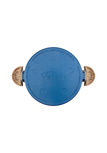 Febern Premium Bio Granit Alüminyum Döküm Nisch Tencere Seti Klasik Mavi-açık Ahşap Kulp