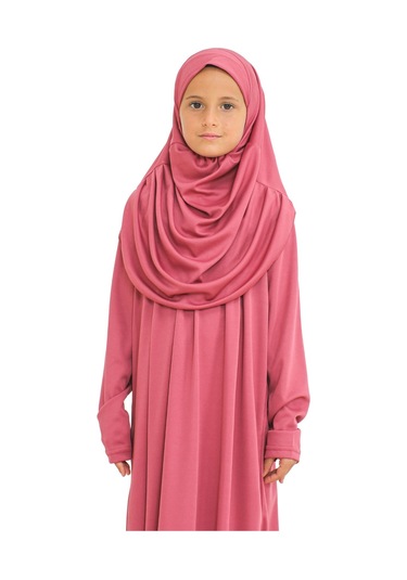 İki Parça Çocuk Elbisesi Seti Eşarp İle Takım Gül Kurusu