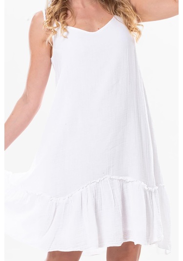 Askılı Serra Volanlı Kısa Yazlık Müslin Elbise Beyaz Byz-beyaz