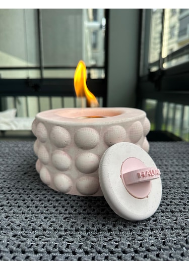 Pembe Masaüstü Bioetanol Şömine Beton Gövdeli Söndürücü Kapaklı
