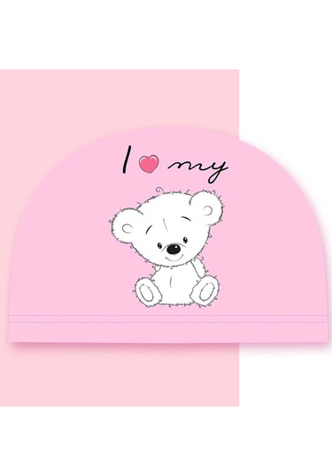 Çocuklar İçin Pembe Ayıcık Figürlü Deniz Havuz Bonesi, Likralı Be Pembe