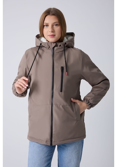 Montland Kadın Vizon İçi Kürklü Su Ve Rüzgar Geçirmez Kapüşonlu Kışlık Mont Vizon