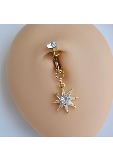 Deliksiz Kuzey Yıldızı Sallantılı Sıkıştırma Klipsli Göbek Piercingi Belly Piercing Gri