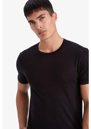 Defacto Premium Slim Fit Dar Kesim Bisiklet Yaka Kısa Kollu Modal Üst Z8085az25aubk81 Siyah-bk81