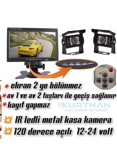 Tarımsal Araç 7 İnç Monitör 2 Adet Kamera Seti 12 24 Volt
