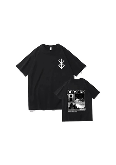 Snapbuy Berserk T-shirt Guts Erkekler Kadın Pamuk Manga Anime Hip-hop Büyük Boy T Gömlekgri Gri