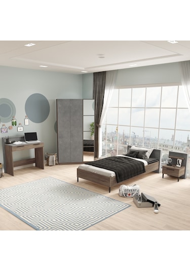 Robin Home Dream Genç Odası Takımı 4'Lü Set Karyola Komodin Gardr Kahverengi