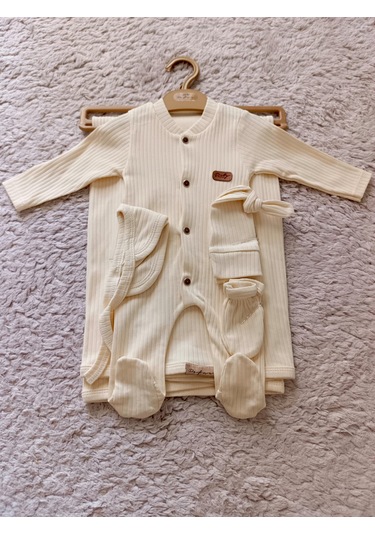 Yeni Doğan Bebek Natural 5 Parça Krem Hastane Çıkışı Zıbın Seti