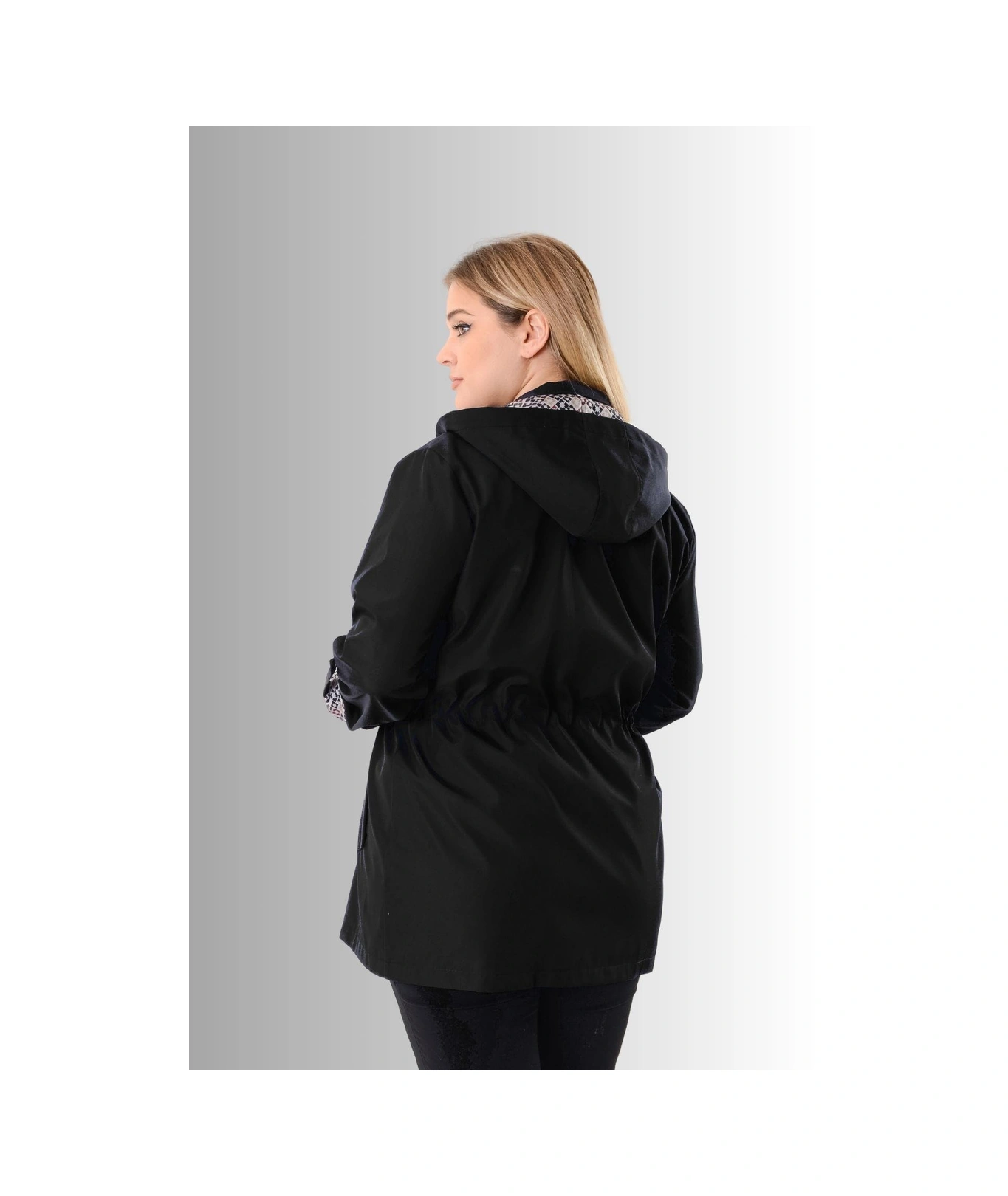 Büyük Beden Kapüşonlu Siyah Renkli Bonding Ceket Siyah