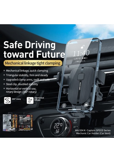 Cbtx Wekome S54 Araba Hava Firar Telefon Tutucu Dağı Sağlam 360 Derece Dönme Cep Telefonu Araç Montaj Klipsi Güvenli Sürüş İçin
