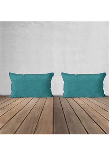 2'li Kadife Dokulu Dikdörtgen Kırlent Kılıfı Turkuaz-1934 - Turkuaz