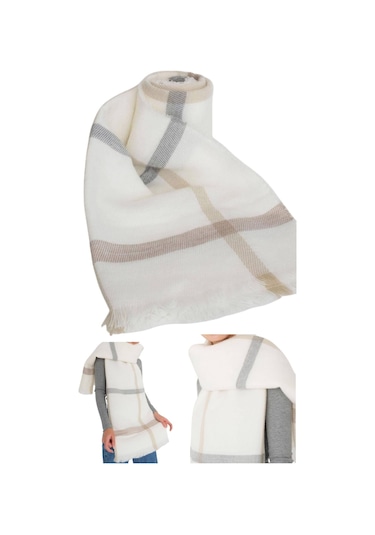 Yumuşak Dokulu Kışlık Desenli Atkı Omuz Şalı Ekru