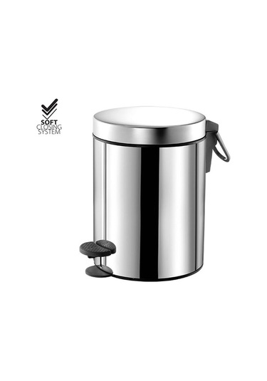 Çöp Kovası, Pedallı, Soft, 5lt - Parlak Paslanmaz Çelik Parlak Paslanmaz Çelik