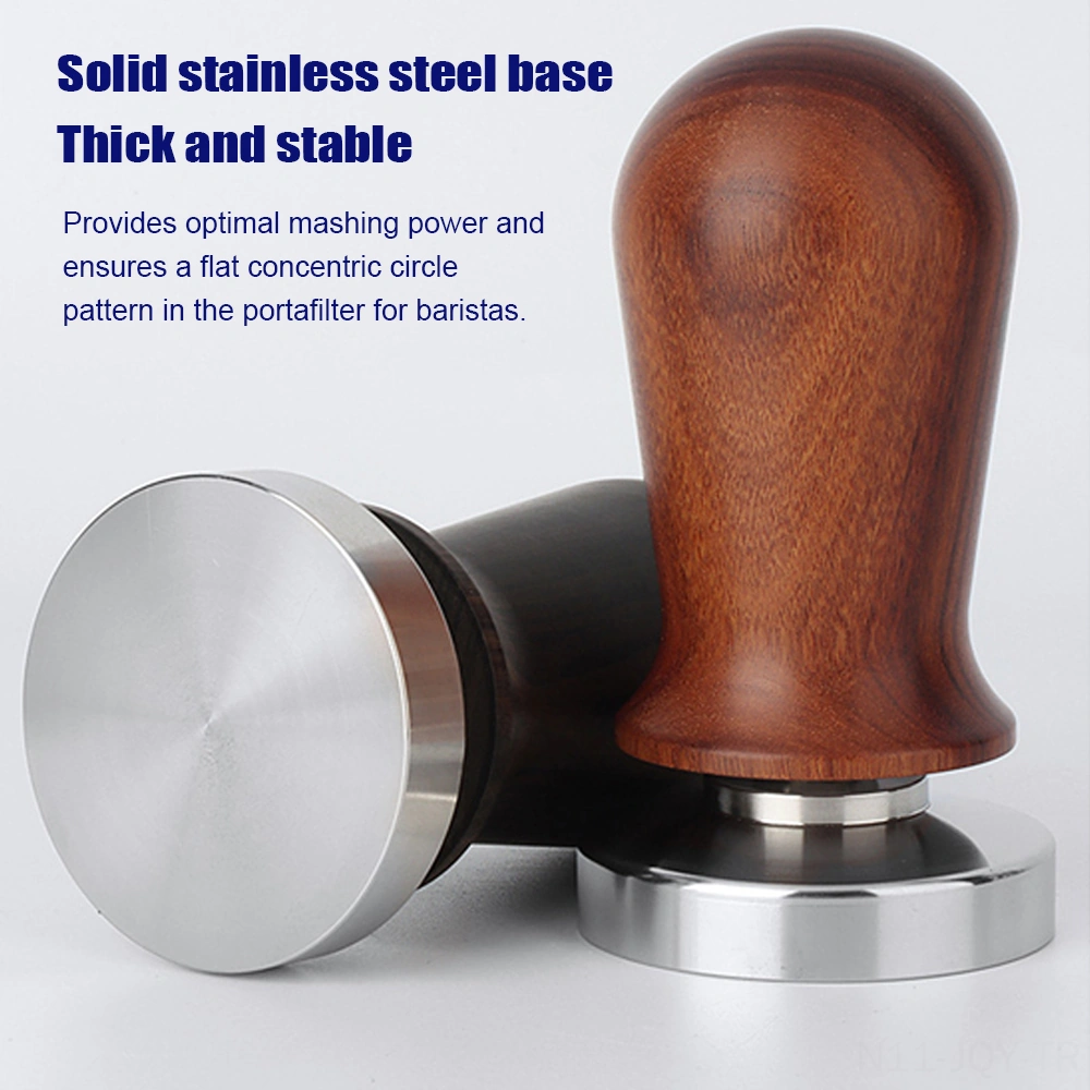 Youmex 58mm Gıda Seviyesi Paslanmaz Çelik Kahve Tamper, Ahşap Kolu, Sabit Basınç, Dikey Basma, Uniform Ekstraksiyon, Espresso Aleti Kahverengi