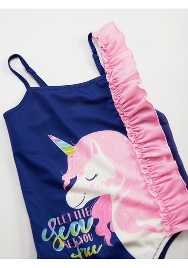 Denokids Fırfırlı Unicorn Kız Çocuk Mayo Çok Renkli